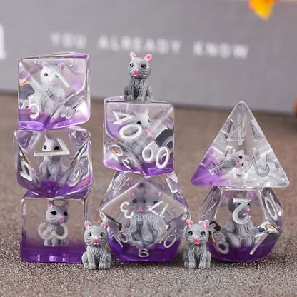 Cat DND Resin Dice Set, Polyhedral D&D Cat Dice Inclusion Dice for Dungeons and Dragons MTG RPG - color: Cat