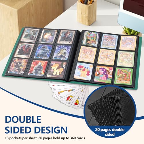 Card Binder, EDUDIIU 9 Pockets Premium Trading Card Binders, Cards Collection Binder Album, Side Loading Yugioh Holder Book for Sport, Football, Baseball Collector - Green - color: Green