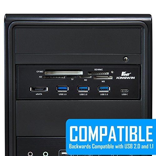Kingwin Powered USB Hub 3.0 w/ 1 USB-C Port, SD Card Reader & Micro SD Card Reader - Sata Power Port w/Lightning Speed Data Transfer Up to 5Gbps - 5.25" Computer Case Front Bay, black (KW525-3U3CR) - size: 3 Port USB Hub