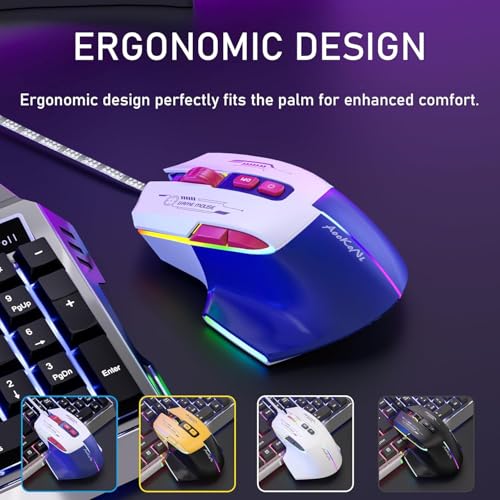 Wired Gaming Mouse, Gaming Mouse with RGB Backlit, 7200DPI Adjustable, PC Gaming Mice with 7 rogrammable Macro Buttonsg, Ergonomic Mouse Gamer for PC, Desktop, Mac，Laptop, Chromebook. (Blue)