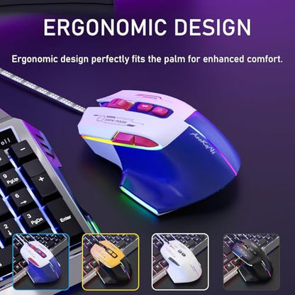 Wired Gaming Mouse, Gaming Mouse with RGB Backlit, 7200DPI Adjustable, PC Gaming Mice with 7 rogrammable Macro Buttonsg, Ergonomic Mouse Gamer for PC, Desktop, Mac，Laptop, Chromebook. (Blue)