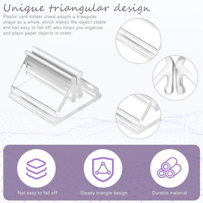 72 Pcs Plastic Game Card Stands Holders Table Number Clear Acrylic Business Cards Holder DIY for Display Paper Piece Pictures Clip Price Board Photos Memos Menus Labels Stand