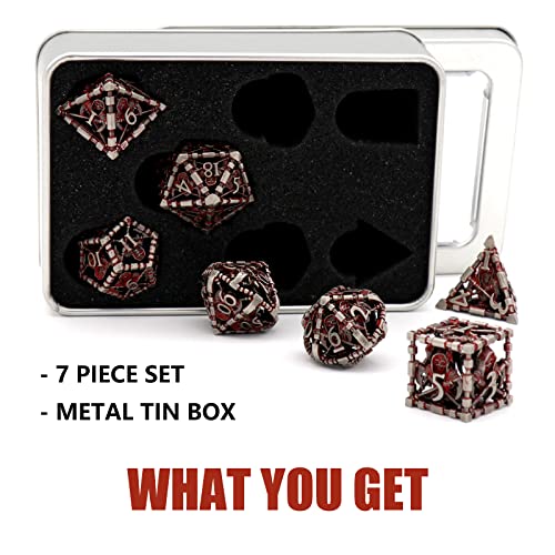 Hollow Grim Reaper Metal DND Dice Set,7-Piece Polyhedral RPG Dice, 3D Hollow Skeleton Design (Blood Red Numbers) - color: Grim Reaper Blood