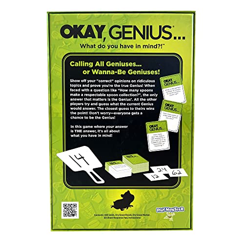 Okay, Genius… Fun Family Game Night Card Game for Teens, Friends & Home - Share Your Opinions on Ridiculous Topics - What Do You Have in Mind?! - for Ages 14 & Up | Opinion guessing game, 300 prompt cards, dry erase board and marker, 50-sheet response pad