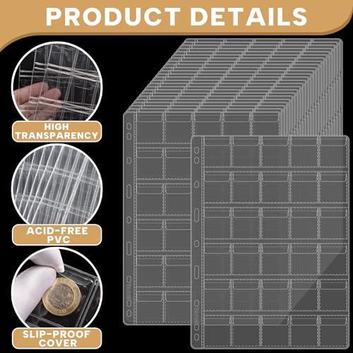 25 Sheets Coin Pocket Pages - 30 Pocket Standard 9-Hole 750 Pockets Inserts Collecting Sleeves for Coins [38mm X 34mm Each Pocket] CS0312530 - color: 30 Pocket(34mm X 38mm Each Pocket), size: 25 Sheets
