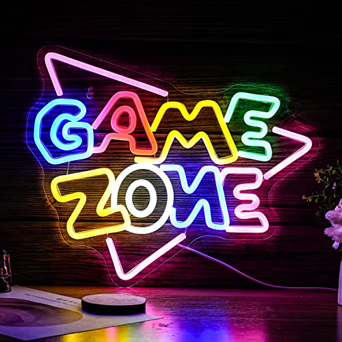 Game Zone Neon Sign LED Colorful Gaming Room Neon Light for Wall Decor Dimmable USB Game Neon Signs for Gamer Man Cave Bedroom Boys Gift（15.4’’X12.6’’） - color: Multicolored