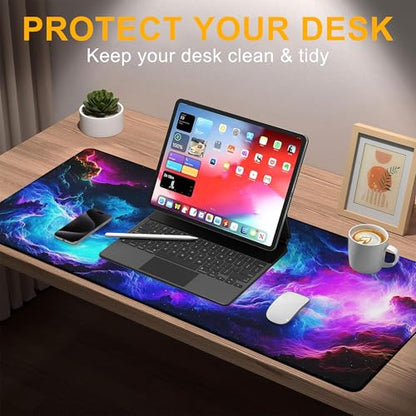 Mouse Pad for Gaming Neon Universe Nebula Big Gaming Mousepad Large Extended Mouse Mat Non-Slip Rubber Base Desk Pad with Stitched Edges for Office Gamer Home 35.4"X 15.7" - color: Boy Watching Wild Sunset