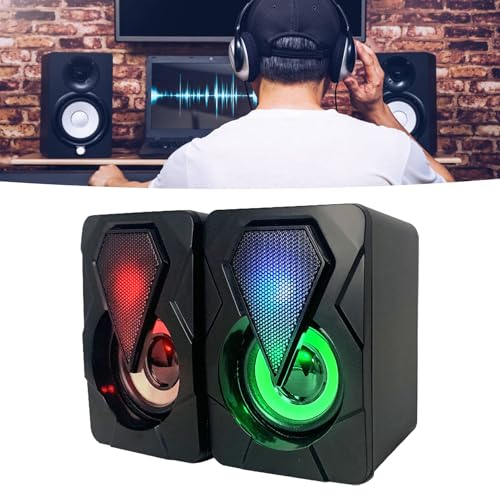 Pomya Gaming Computer Speaker, Stereo Sound with Heavy Bass and RGB Light, USB Powered Desktop Speaker for PC Games and Movies