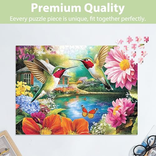500 Pieces Puzzles for Adults Puzzle Hummingbird Flower Jigsaw Puzzles 500 Piece for Seniors, Letters on Back Challenging Toys Great Gift for Family Friends 20.5 x 15 in - style: Hummingbird Puzzle