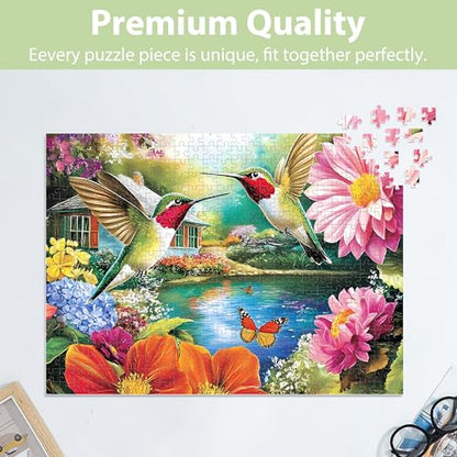 500 Pieces Puzzles for Adults Puzzle Hummingbird Flower Jigsaw Puzzles 500 Piece for Seniors, Letters on Back Challenging Toys Great Gift for Family Friends 20.5 x 15 in - style: Hummingbird Puzzle