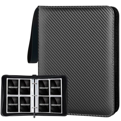 GERMUN 4 Pocket Card Binder, Premium Zip Trading Card Binder, 400 Double Sided Pocket PU Card Collection Binder, Collector Card Album, Card Folder for MTG, TCG, Sports Cards, Game Cards (Black) - color: 4 Pocket 400 Carbon Black