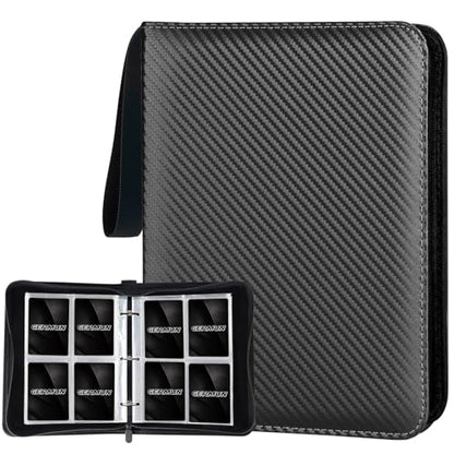GERMUN 4 Pocket Card Binder, Premium Zip Trading Card Binder, 400 Double Sided Pocket PU Card Collection Binder, Collector Card Album, Card Folder for MTG, TCG, Sports Cards, Game Cards (Black) - color: 4 Pocket 400 Carbon Black
