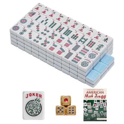 American Mahjong 타일 전용, 마작 세트, 골든 주사위 포함, 여행용 블루 타일 166개(타일 블루) - color: 블루.