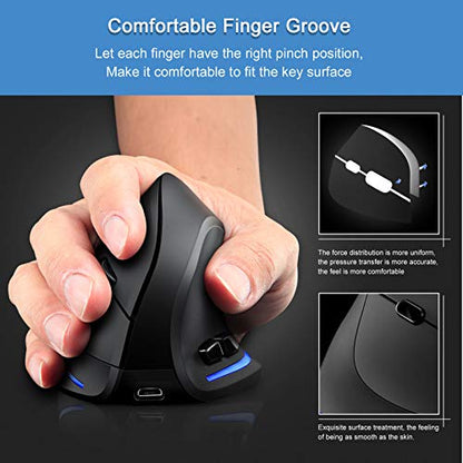 TRELC Ergonomic Mouse, 2.4G Wireless Vertical Optical Mouse with Adjustable Sensitivity (1000/1600/2400 DPI), 6 Buttons for PC, Desktop, Laptop, Notebook (Black) - color: 2.4GHz
