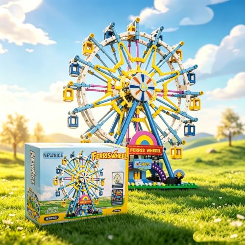 NEWRICE Rotating Ferris Wheel Building Blocks Kit,with Lights Amusement Park Building Construction Toys Set for 6+ Year Boys.Girls.Adult(870 Pieces)