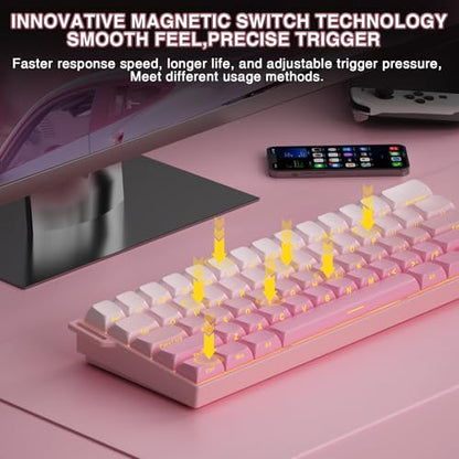 Aula MINI60 HE PRO Wireless Gaming Keyboard 60%,Hall Effect Rapid Trigger Magnetic Keyboard,8000Hz Polling,Tri-Mode(BT5.0/2.4GHz/USB-C),RGB Hot Swappable Compact Pink Mechanical Keyboard for Gamer - color: Pro-Pink Side