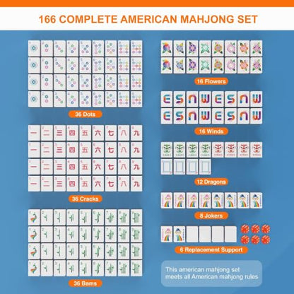 American Mahjong Tile Set - 168 Engrave Mah jongg Tiles Game Sets 1.2-inch Complete Cute Mah Jong, Beautiful Pretty 1.2” Majong Only, Mahjongg with Bag and Dice Accessories (Orange) - color: Orange - 2