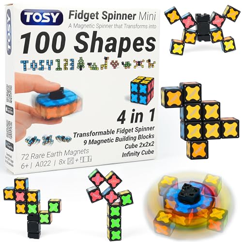 TOSY Magnet Fidget Spinner Mini - 8 Blocks, 3 in 1 Toy: Transformable Fidget Spinner, Infinity Cube, 2x2 Puzzle Cube, Easter Basket Stuffers for Kids/Adults, STEM Sensory Stress Relief Toy - color: Mini B