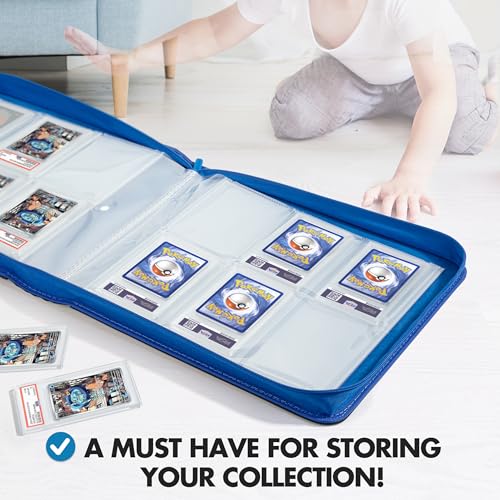 FunGuys Graded Card Binder, 60 PSA Slab Holder, 6 Pocket Graded Card Storage, Slab Binder, PSA Card Graded Display Case Album, Zipper, MTG Card Collection Binder - color: Black and Blue