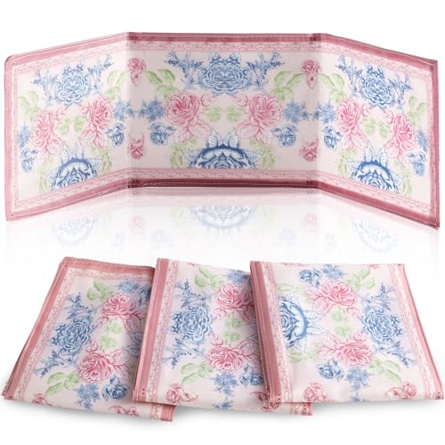 4 Pack Chinoiserie Mahjong Card Holder Fit Large Print Size(6 1/8”x4 3/4”) Pink Chinoiserie Print Mahjong Card Sleeve Fabric Plastic Soft Scorecard Cover Mahjongg Cards Protector Set Gifts - color: Pink Blue