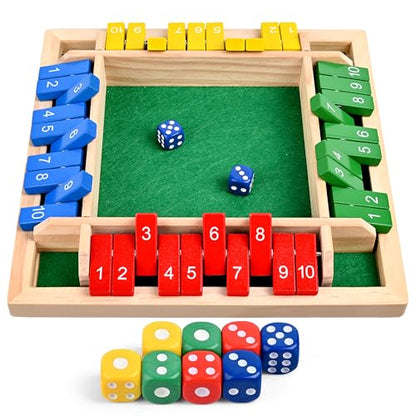 Shut The Box Game,Travel Dice Game for Kids and Adults,2-4 Players Board Game(Spare Dice)
