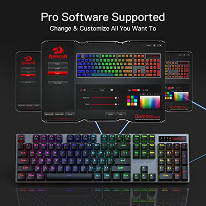 Redragon K556 PRO Upgraded Wireless RGB Gaming Keyboard, BT/2.4Ghz Tri-Mode Aluminum Mechanical Keyboard w/No-Lag Connection, Hot-Swap Linear Quiet Red Switch - color: Black PRO, size: Red Switch