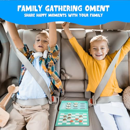 2-in-1 Magnetic Checkers & Tic-Tac-Toe Board Game | Travel Activities for Kids | Foldable Plane and Car Games | Family Fun Travel Essentials for Boy and Girl Over 3 Years - color: Checkers Game
