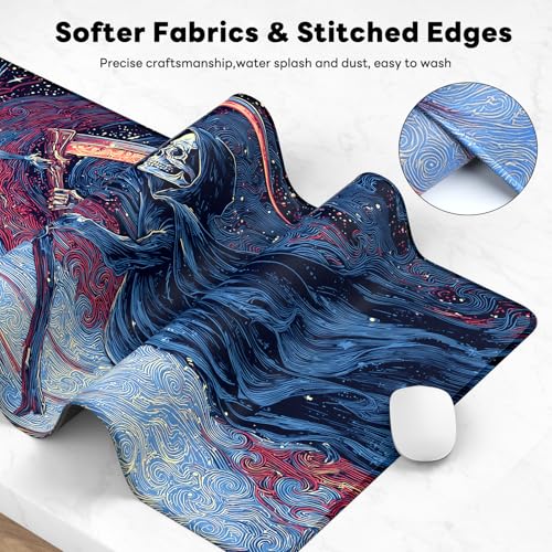 Large Gaming Mouse Pad, XL Desk Protector, Non-Slip Base | 31.5x15.7 in Extended Desk Mat with Stitched Edges for Keyboard, Work, Game, Office, Home PC and Laptop - color: Reaper Angel
