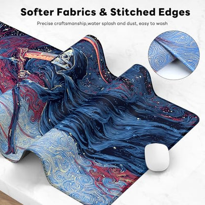Large Gaming Mouse Pad, XL Desk Protector, Non-Slip Base | 31.5x15.7 in Extended Desk Mat with Stitched Edges for Keyboard, Work, Game, Office, Home PC and Laptop - color: Reaper Angel