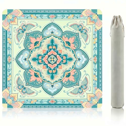 Mahjong Mat for Table,31.5x31.5 American Mahjong Mat-Vintage Butterfly-Floral Design,Anti-Slip Neoprene Noise Reducing Table Cover with Storage Pouch for Mahjong/Poker Games,Light Blue - color: Green2