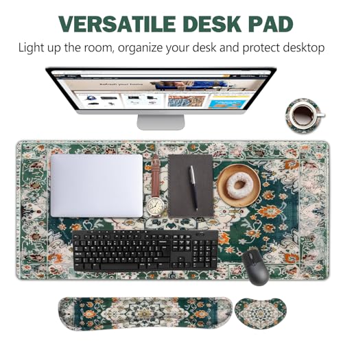 AIMSA Desk Mat Set, Large Mouse Pad + Mouse Wrist Rest + Keyboard Wrist Support + Coaster, 4in1 Rug Gaming Mouse Pad Combo for Home Office, Retro Boho Art - color: Retro Boho Art
