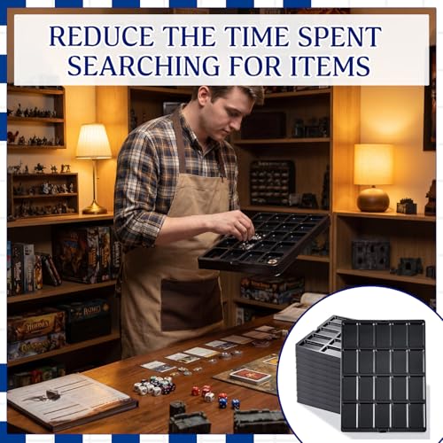 Novabright 10 Pack Game Piece Counter Trays with Clear Lids Game Board Card Sorting Tray Storage Organizer Box Wargames TCG Collection, Each Case Has 20 Compartments