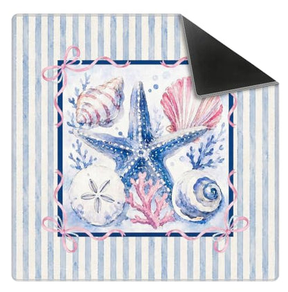 Coquette Pink Bow Coastal Beach Mahjong Mat 31.5x31.5 Inch | Preppy Starfish Seashell Blue Striped Non-Slip Noise Reduction Mah Jong Table Mat Cover Gifts for Mahjong Lovers Dominoes - color: Brogan Starfish