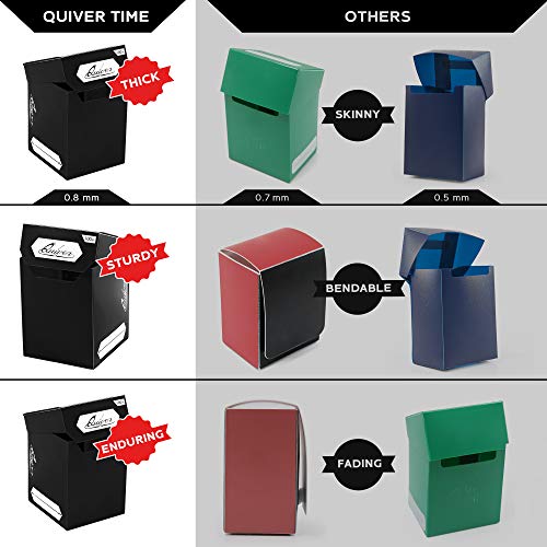 Quiver Time Black Trading Card Deck Block & Card Sleeves Bundle Fits Magic: The Gathering Cards & Other TCG - 100+ Standard Deck Box with 2 Dividers and 100 Artemis Black Sleeves (66 x 93 mm) | 1 deck box 100+ with 2 dividers and 100 Artemis black sleeves