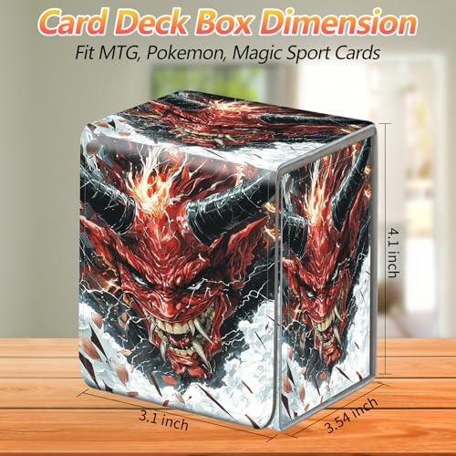 Card Deck Box, Card Storage Box Fits 100+ Single Sleeved Cards, Large Capacity PU Leather Card Storage Box with Strong Magnet for Magic Commander TCG/CCG, Fierce Red Demon - color: Fierce Red Demon