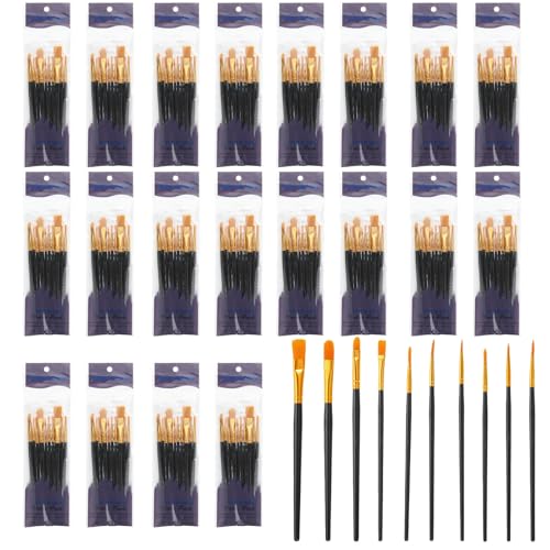 PATIKIL Paint Brushes Set, 200Pcs Acrylic Paint Brush Nylon Hair for Watercolor Oil Painting Miniature Detailing Rock Painting, Black - color: Black