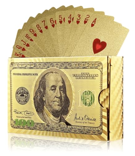 Gold Diamond Playing Cards - Durable and Waterproof, Perfect for Magic, Poker, Parties, and Special Occasions. Ideal for Memorable Gifts. ($100 Bill Theme, 1 Deck) - style: $100 BILL THEME