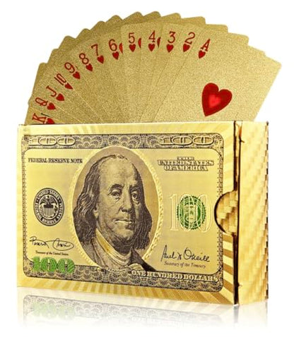 Gold Diamond Playing Cards - Durable and Waterproof, Perfect for Magic, Poker, Parties, and Special Occasions. Ideal for Memorable Gifts. ($100 Bill Theme, 1 Deck) - style: $100 BILL THEME