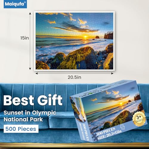 500 Pieces Puzzle for Adults - Olympic National Park Jigsaw Puzzle for Adults Teens,Recycled Cardboard Sunset Beach Puzzle 500 Pieces,Challenging Game for Family Fun & Gift Idea,20.5 x 15 in - style: Olympic Park
