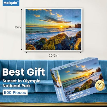 500 Pieces Puzzle for Adults - Olympic National Park Jigsaw Puzzle for Adults Teens,Recycled Cardboard Sunset Beach Puzzle 500 Pieces,Challenging Game for Family Fun & Gift Idea,20.5 x 15 in - style: Olympic Park