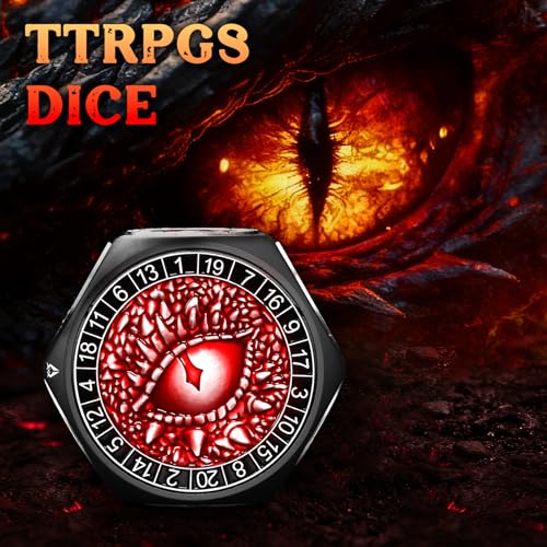 ZHOORQI 8-in-1 DND Dice Set – Metal Spinner Dice with Dual D20, 3D Monster Engravings & Smooth Spinning – Perfect for TTRPG, D and D Dungeons and Dragons Gifts (Black Dice-Red) - color: Black Red