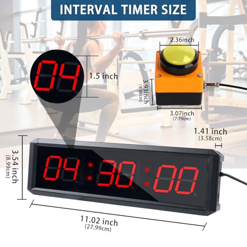 Fitness Timer with Stopwatch Button, Suitable for School/exam/Home Exercise/Gym/Gym SMAHEAT Electronic Fitness Timer (1.5 inch six-Digit All-red) - color: 1.5 Inch Six-digit All-red
