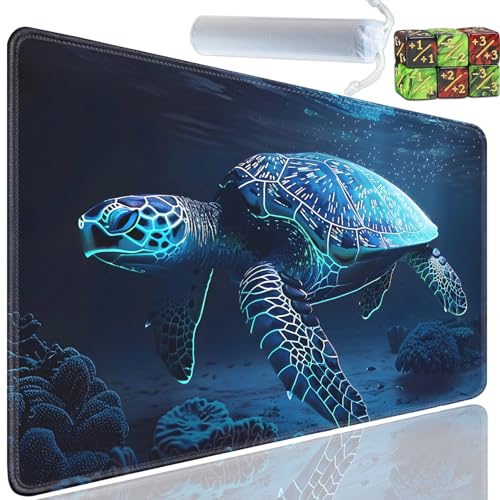 Playmat for MTG, 24x14 Inches Playmats, for TCG and CCG Trading Card Game Mat, Non-Slip Rubber for MTG Playmats with A Storage Bag and 6 Dice Set, Sea Turtle Pattern - color: Yu-Playmat-1-C61