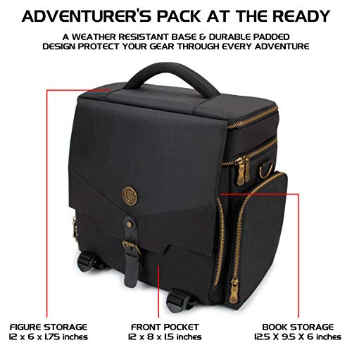 ENHANCE Tabletop DnD Bag - RPG Adventurer's Dungeons and Dragons Accessories Bag with Miniatures Storage, Mat Holder, DnD Dice & Token Pockets, Fits 4-8 DnD Books, DM Guide, Player's Handbook (Black) - color: Black And Bronze