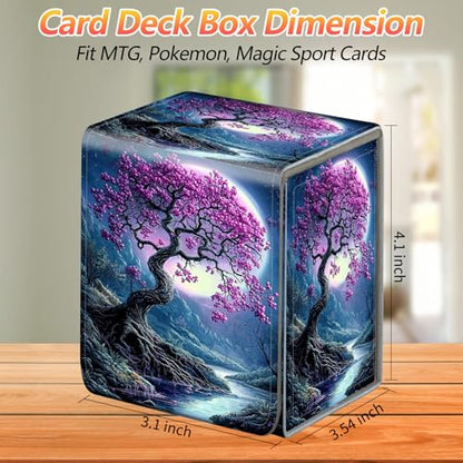 Card Deck Box, Card Storage Box Fits 100+ Single Sleeved Cards, Large Capacity PU Leather Card Storage Box with Strong Magnet for Magic Commander TCG/CCG, Moonlight Tree - color: Moonlight Tree