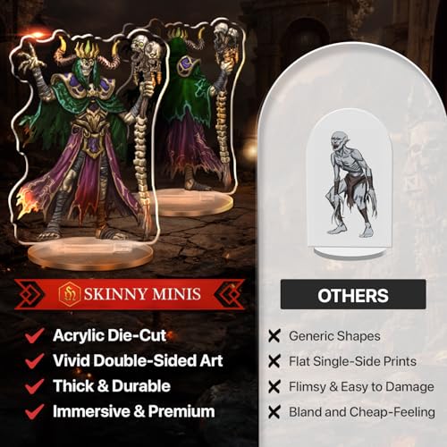 Skinny Minis Undead Miniatures Set, 12 Medium Flat Minis, D&D Compatible 2D Miniatures for 5e & Pathfinder TTRPG, Tabletop RPG Monster Minis for Dungeon Master Roleplaying Games