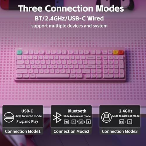 NuPhy Node100 Wireless Mechanical Keyboard, Hot Swappable Custom Low Profile Keyboard, 103 Keys Computer Gaming Keyboards, Supports Touch Gestures, PBT Keycaps, RGB Backlit, Bluetooth/2.4GHz/USB-C - color: Pink, size: Low-profile Red Nano Switch