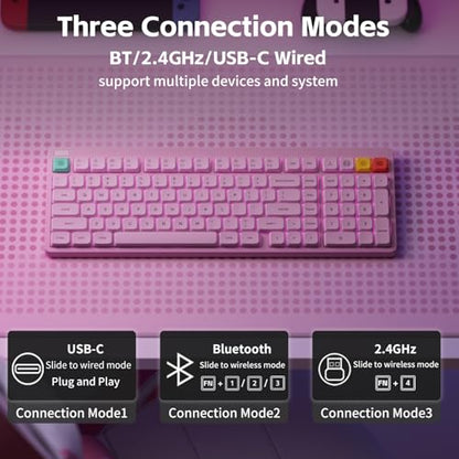 NuPhy Node100 Wireless Mechanical Keyboard, Hot Swappable Custom Low Profile Keyboard, 103 Keys Computer Gaming Keyboards, Supports Touch Gestures, PBT Keycaps, RGB Backlit, Bluetooth/2.4GHz/USB-C - color: Pink, size: Low-profile Red Nano Switch
