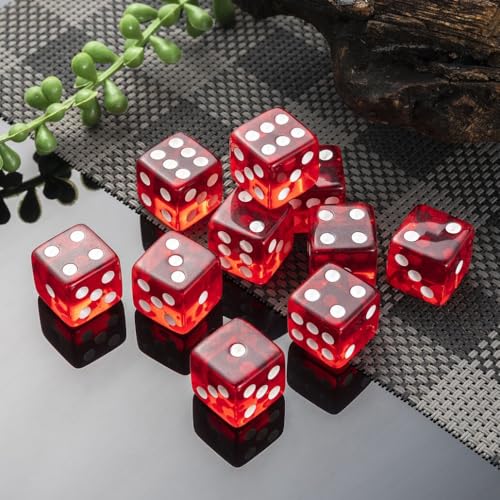 10 Pieces Polyhedral D6 Dice Set, 6 Sided Dice 16mm for RPG MTG DND Table Games (Transparent Dark Red) - color: Transparent Dark Red