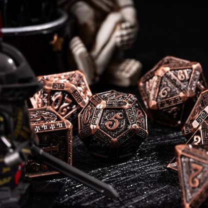 7-Piece Metal Dice Set Metallic Polyhedral DND Dice Set | Mayan-Themed Zinc Alloy Compatible with Dungeons and Dragons Tabletop Gaming, Gift, and Collecting - color: Mayan-themed-antique Copper